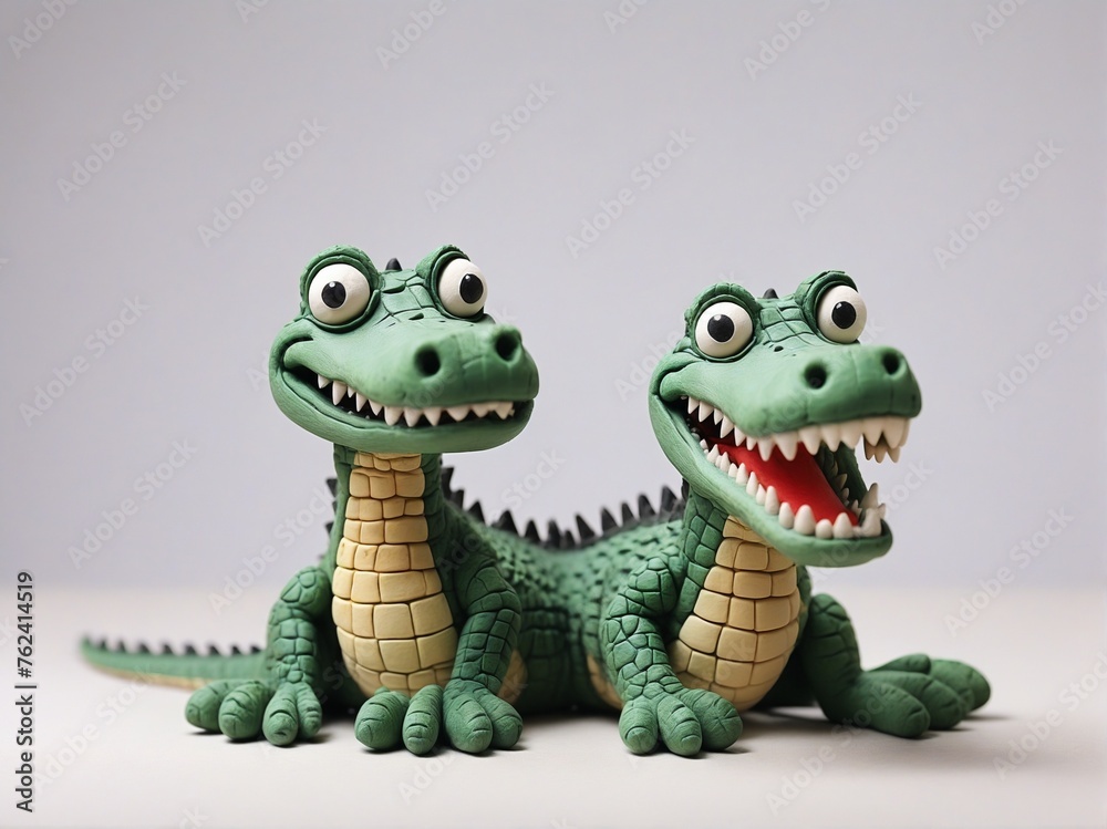 Two toy alligators sit side by side, exuding a whimsical charm and hinting at a secret conversation between them Two toy alligators sit side by side, exuding a whimsical charm and hinting at a secret conversation between them