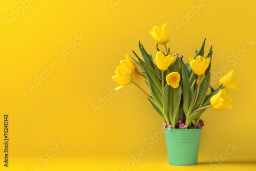 Colorful funny humorous postcards banner for April Fools' Day, April 1, the day of jokes and laughter. With the inscription "April Fool's Day". Flowers on a yellow background. Discount and sale