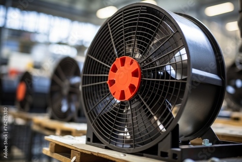 Safety first: An up-close look at a sturdy fan guard in a thriving industrial setting