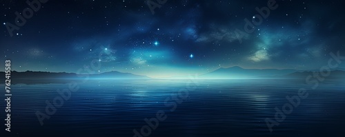 A black sky navy blue background light water and stars
