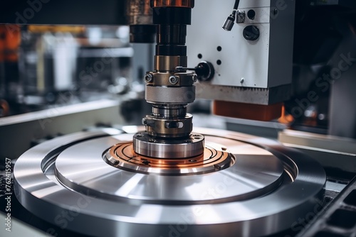 Intricate view of a lapping machine plate set against the backdrop of an industrial workspace