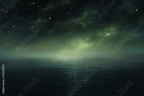 A black sky olive background light water and stars