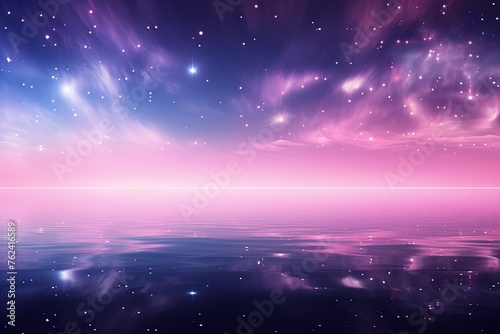 A black sky pink background light water and stars