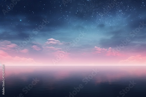A black sky pink background light water and stars