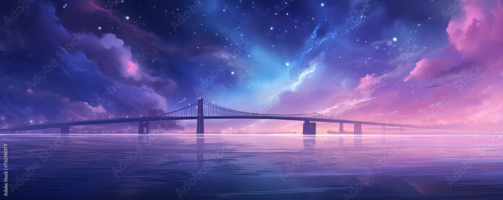A black sky purple background light water and stars