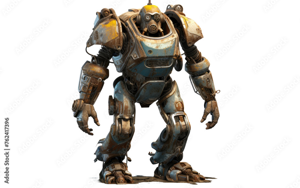 Robot Fallout Warrior Isolated on Transparent background.