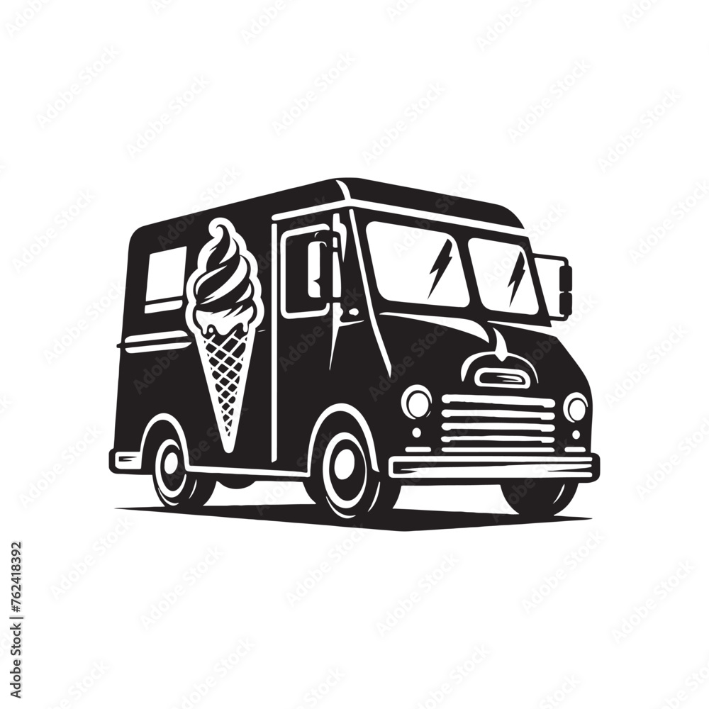 Dynamic Ice Cream Truck Set of Silhouette - Spreading Sweetness and Smiles with Ice Cream Truck Illustration - Minimallest Ice Cream Truck Vector
