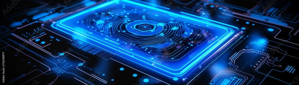 Biometric security fingerprint scan on a digital pad blue neon light Biometric security fingerprint scan on a digital pad blue neon light
