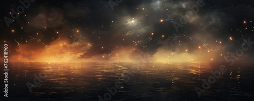 A black sky tan background light water and stars
