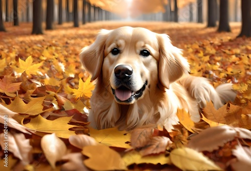 golden dog in autumn park