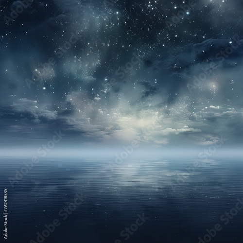 A black sky white background light water and stars