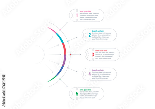 Infographic template for industry, business, energy, technology, science. semicircle infographic template. five options briefing template. annual report, informational template for magazine