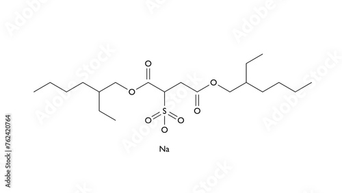docusate sodium molecule, structural chemical formula, ball-and-stick model, isolated image organic sodium salt photo