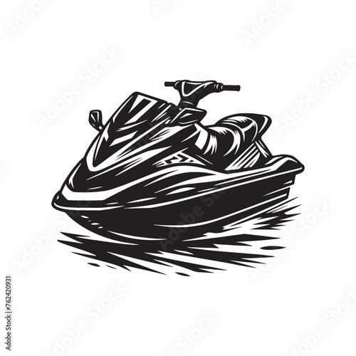 Dynamic Jet Ski Silhouette Spectacle - Riding Waves of Adventure with Jet Ski Illustration - Minimally Crafted Jet Ski Vector
