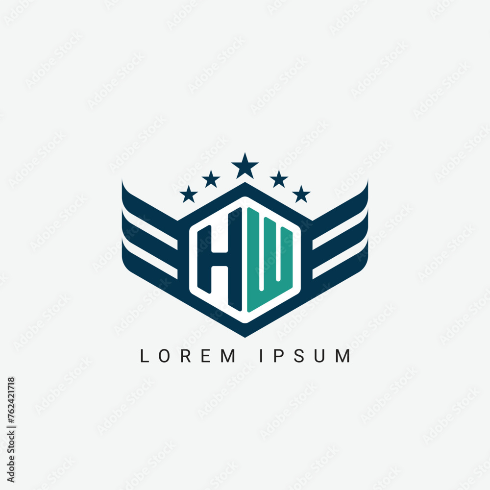 Alphabet letter HW, WH, H, W logo hexagon shape concept with wings ornament silhouette