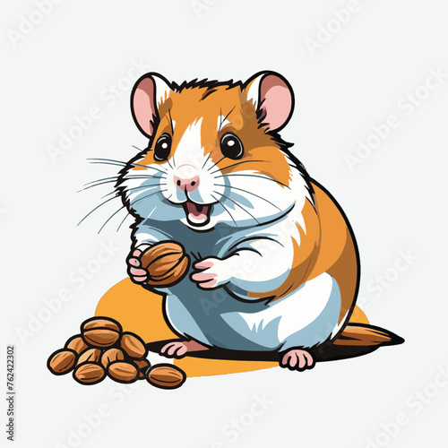 cute hamster eat nut vector isolated