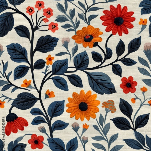Wallpaper Mural Folk Art Floral Fabric Design Torontodigital.ca