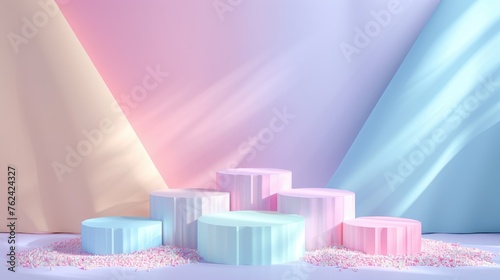 3d podium on pastel background abstract geometric shapes for product display © Mazel Studio