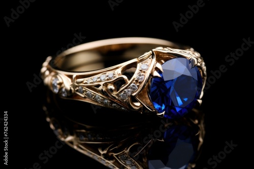 Precious Sapphire blue ring stone. Fashion jewel. Generate Ai