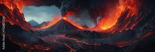 Volcano erupting with lava and ash © Sahaidachnyi Roman