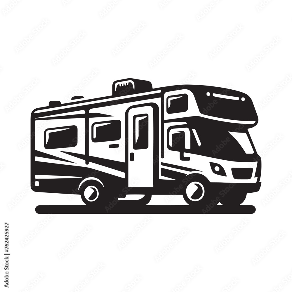 Majestic Recreational Vehicle Silhouette Extravaganza - Embarking on a Journey of Adventure and Freedom with Recreational Vehicle Illustration - Minimallest RV Vector
