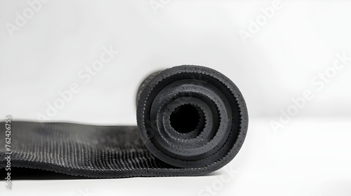 Rolled Black Yoga Mat on White Background