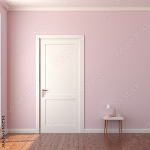 A white door next to a light mauve wall