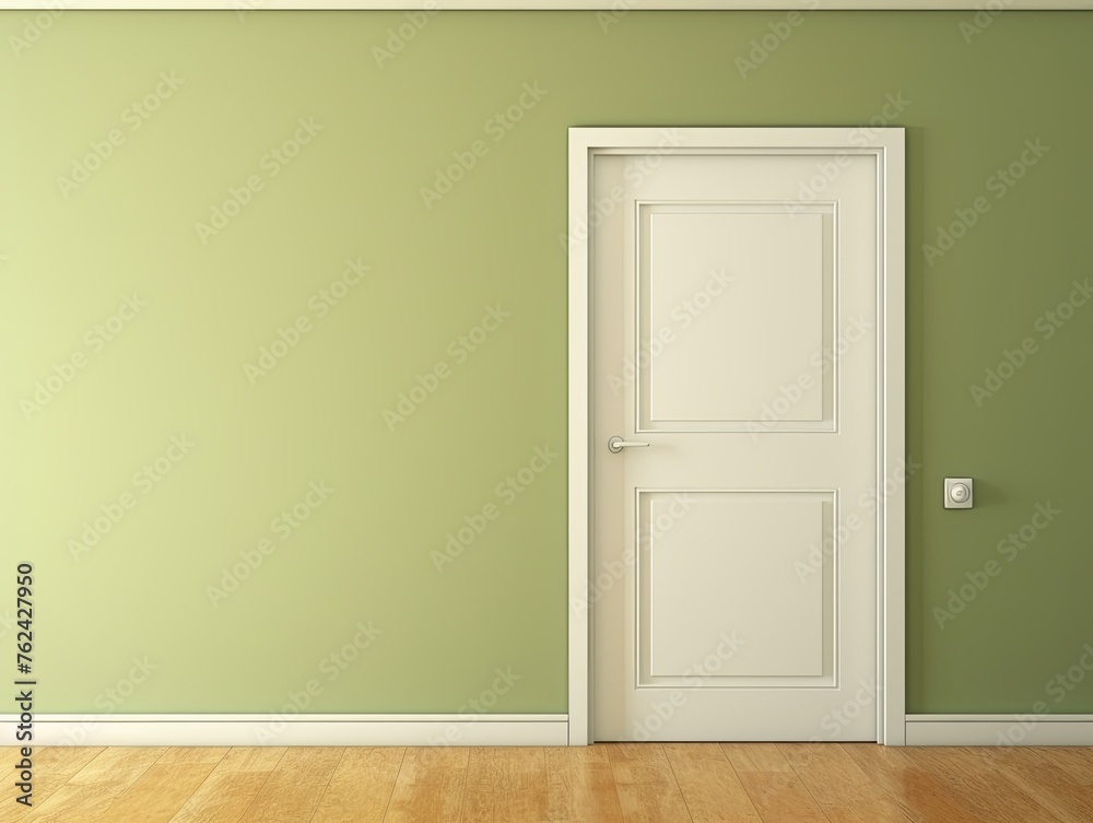 Fototapeta premium A white door next to a light olive wall