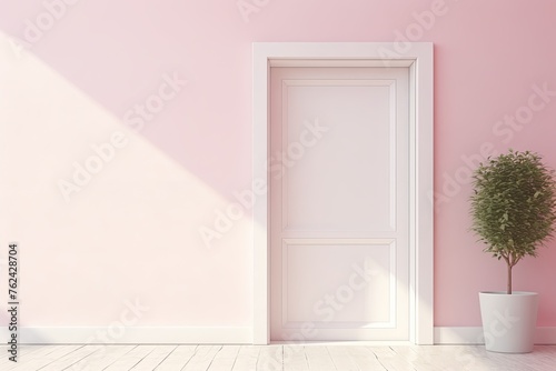 A white door next to a light rose wall