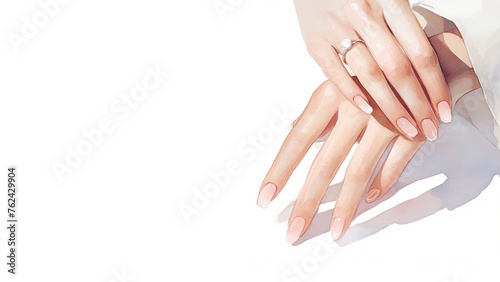Elegant hand illustration with ring. Manicure presentation template with well-groomed women s hands.
