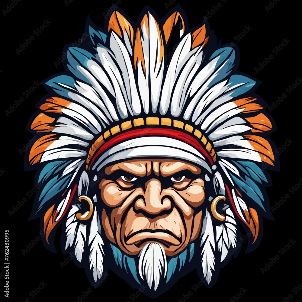 Obraz premium Indian head mascot, transparent background.