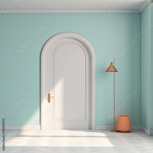 A white door next to a light turquoise wall