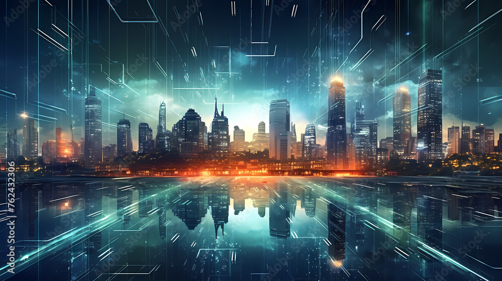 Modern city panorama abstract concept of internet Modern city panorama abstract concept of internet