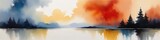 Abstract watercolor blurred landscape in gray and orange on white background. Abstract background for design, space for text.