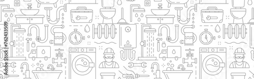 Plumbing Services Banner. Home repair. House maintenance. Flyer, booklet, leaflet print design with linear illustrations