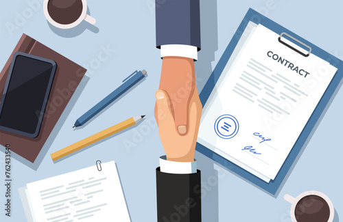 Signed paper deal contract icon agreement pen on desk