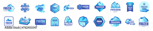 Ice product logo. Frozen food cold graphic elements. Snowflake product
