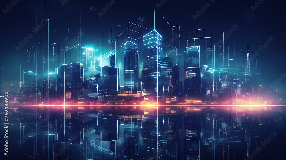Modern city panorama abstract concept of internet Modern city panorama abstract concept of internet