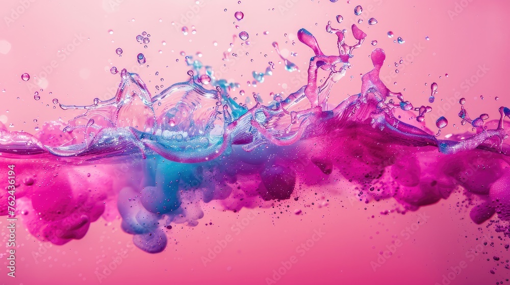 Image half filled with pink colorful  liquid, texture, background. Generative AI