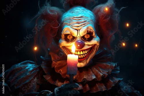 Glowing Scary clown glowing. Sharp film. Generate Ai