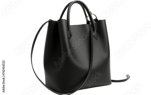 Black Women's The Leather Bucket Bag Isolated on Transparent background.