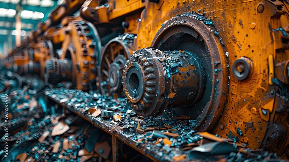 Fototapeta premium Rusty mechanical gears, broken and abandoned machine.