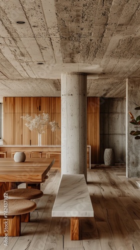 Apartment Japandi style, minimalist decoration, mix of Japanese and Scandinavian design.