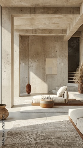 Apartment Japandi style, minimalist decoration, mix of Japanese and Scandinavian design.