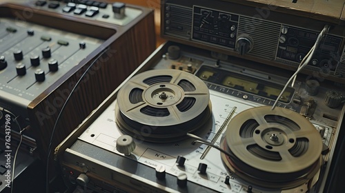Old magnetic tape recorder with 2 rolls