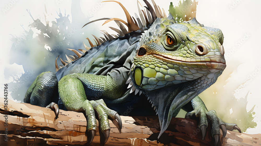 Fototapeta premium Basilisk Cartoon Watercolor