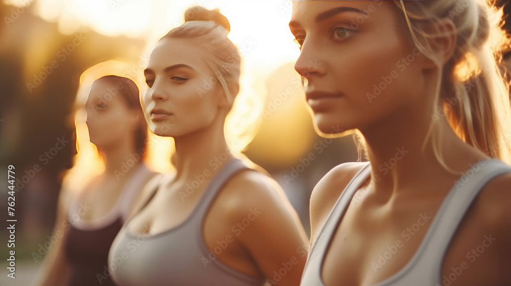 Sun-Drenched Exercise, Close-Up of Women in Park Doing Workout Routine Sun-Drenched Exercise, Close-Up of Women in Park Doing Workout Routine