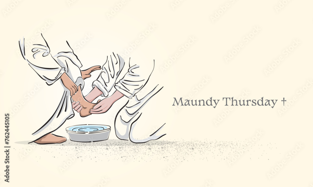 Line art illustration of Jesus Christ washing of the feet on Maundy ...