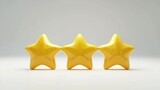 A set of three golden stars isolated. 3 3D yellow stars on white background. cute and simple rating pentagons in minimal style. AI Generated.