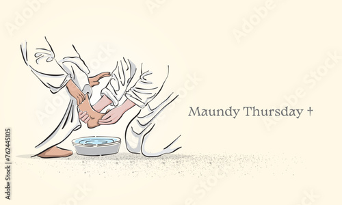 Line art illustration of Jesus Christ washing of the feet on Maundy Thursday, Good or Holy Thursday
